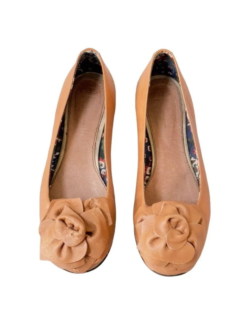 RAS Euforia Womens Tan Vintage Leather Ballet Flats Leather Rosette Size 39 US 9